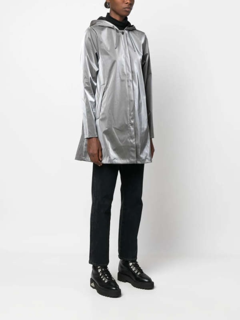 RAINS A-Line Jacket W3- Metallic Grey Small NWT MSRP $140 - Picture 2 of 14